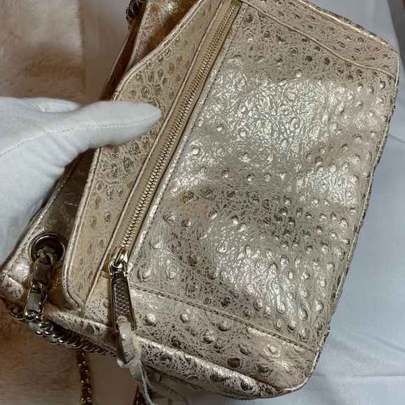 Rebecca Minkoff Ostrich Swing Bag Metallic Champagne Leather - Picture 9 of 15